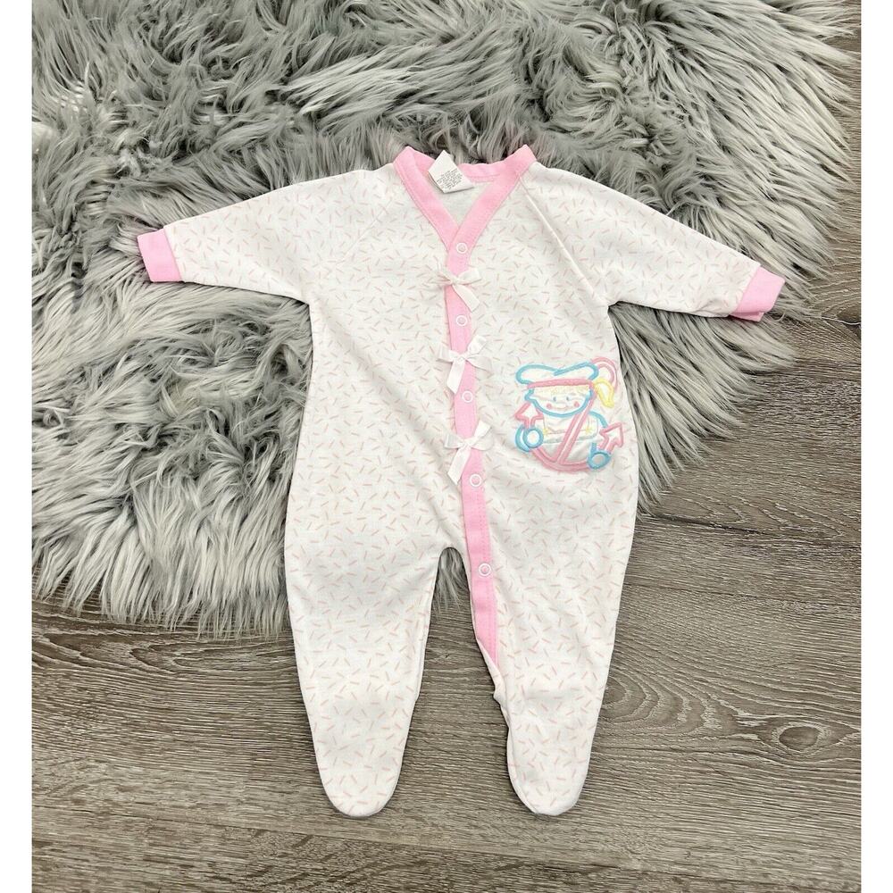 Vintage Teddy Bears Brand Baby Footed Snap Pajamas Size Small